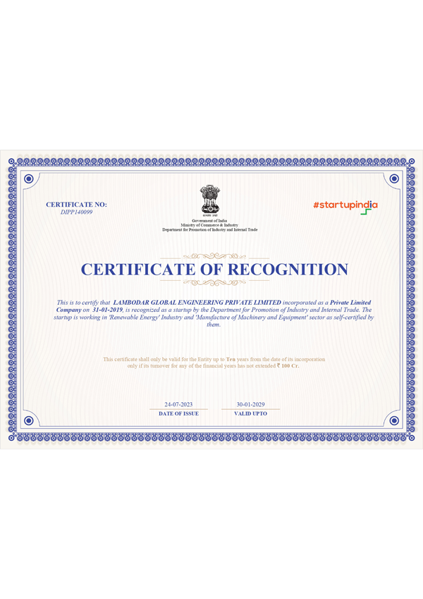 Startup India Certificate